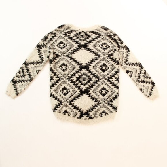 Dex 1963 Aztec Inspired Southwestern Sweater | Black & White Fuzzy Mohair Knit - Picture 4 of 10